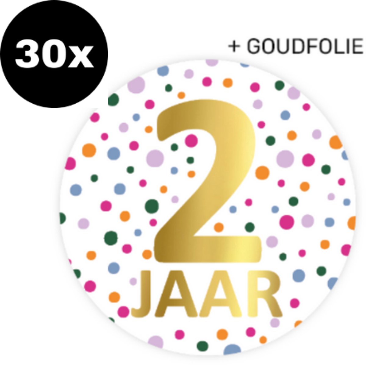 30x ZOETTT Sluitsticker Hoera 2 jaar! | Confetti | 50 mm | Traktatiesticker Hoera | Cadeausticker | Sluitzegel | Sluitsticker | Traktatie - Verjaardag - Feest | Kinder traktatie